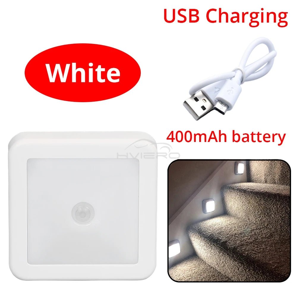 LED Night Light Smart Motion Sensor Battery USB Charging Operated Bedside Lamp Living Room Hallway Pathway Toilet Home Lighting - PureShop