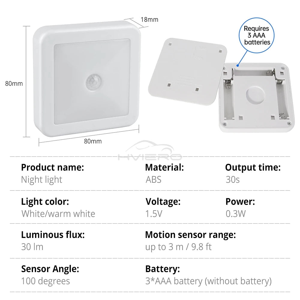 LED Night Light Smart Motion Sensor Battery USB Charging Operated Bedside Lamp Living Room Hallway Pathway Toilet Home Lighting - PureShop