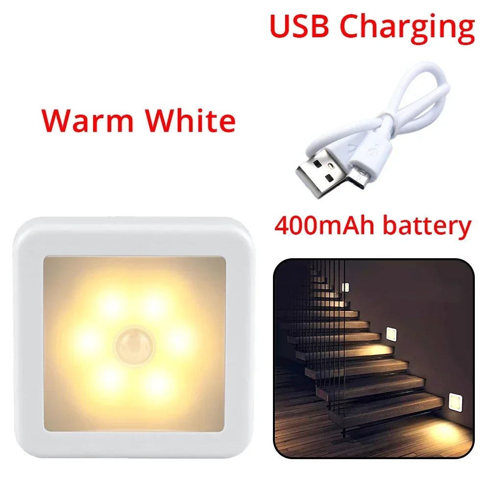 LED Night Light Smart Motion Sensor Battery USB Charging Operated Bedside Lamp Living Room Hallway Pathway Toilet Home Lighting - PureShop