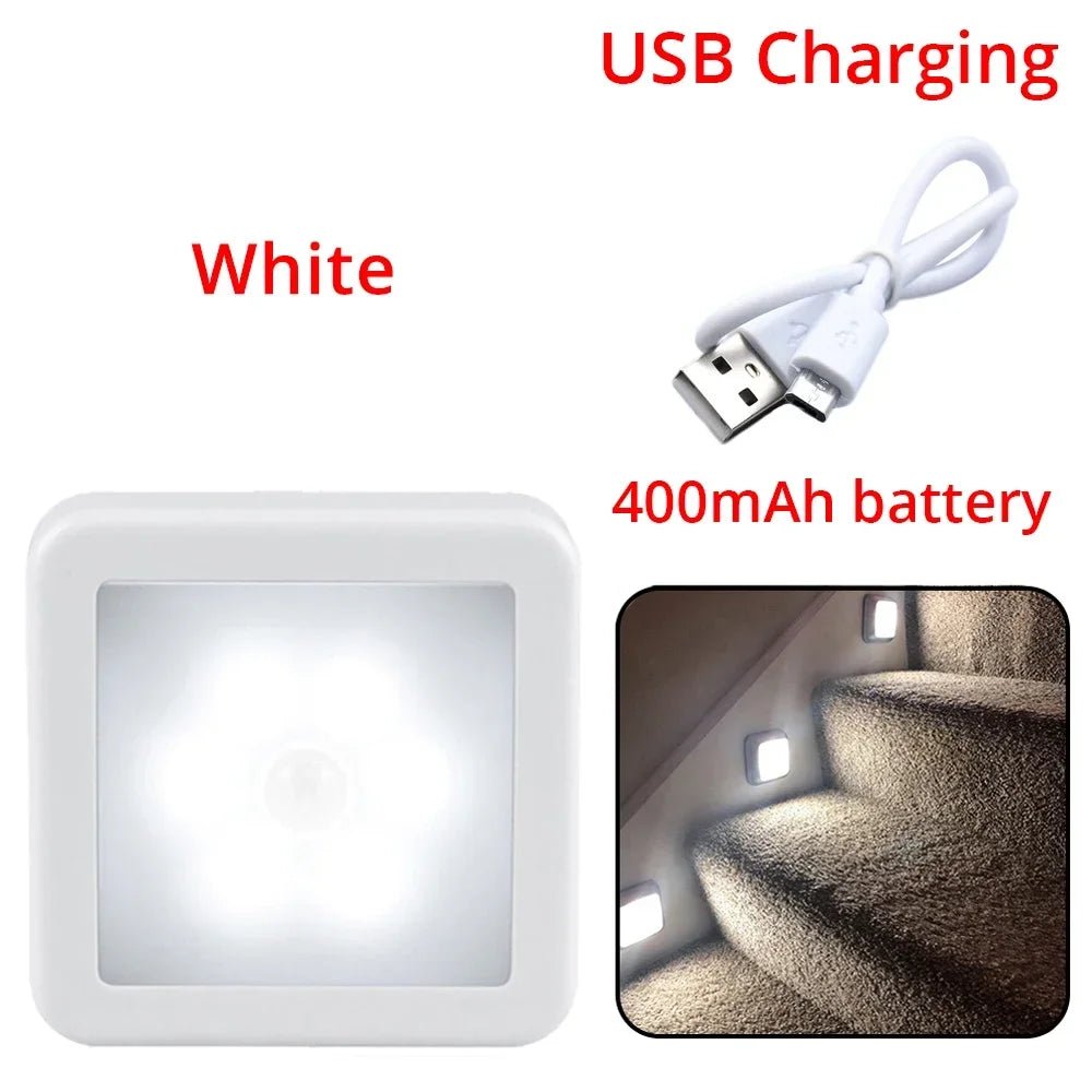 LED Night Light Smart Motion Sensor Battery USB Charging Operated Bedside Lamp Living Room Hallway Pathway Toilet Home Lighting - PureShop
