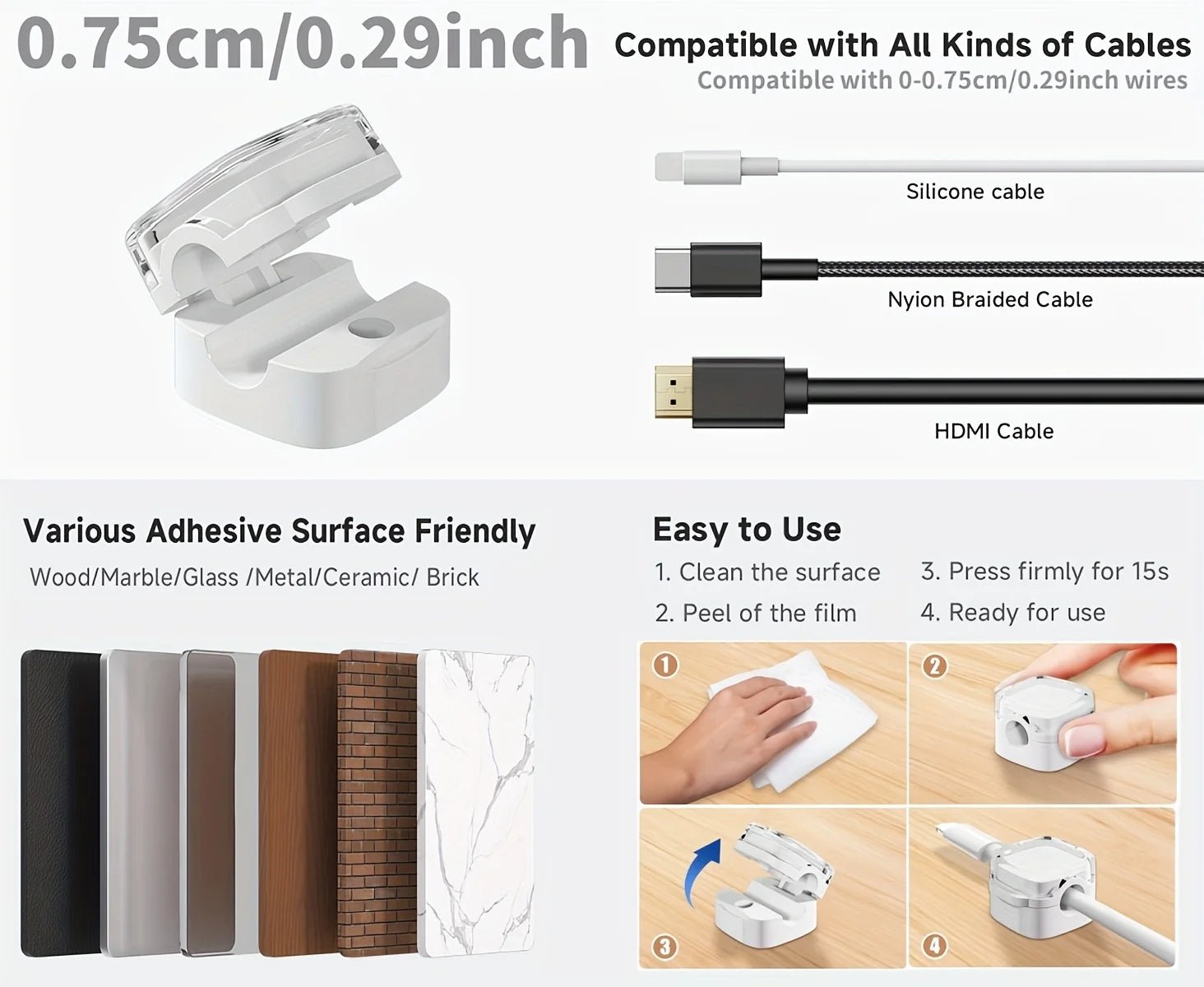 Magnetic Cable Clips with Adjustable Adhesive Cord Holders - PureShop
