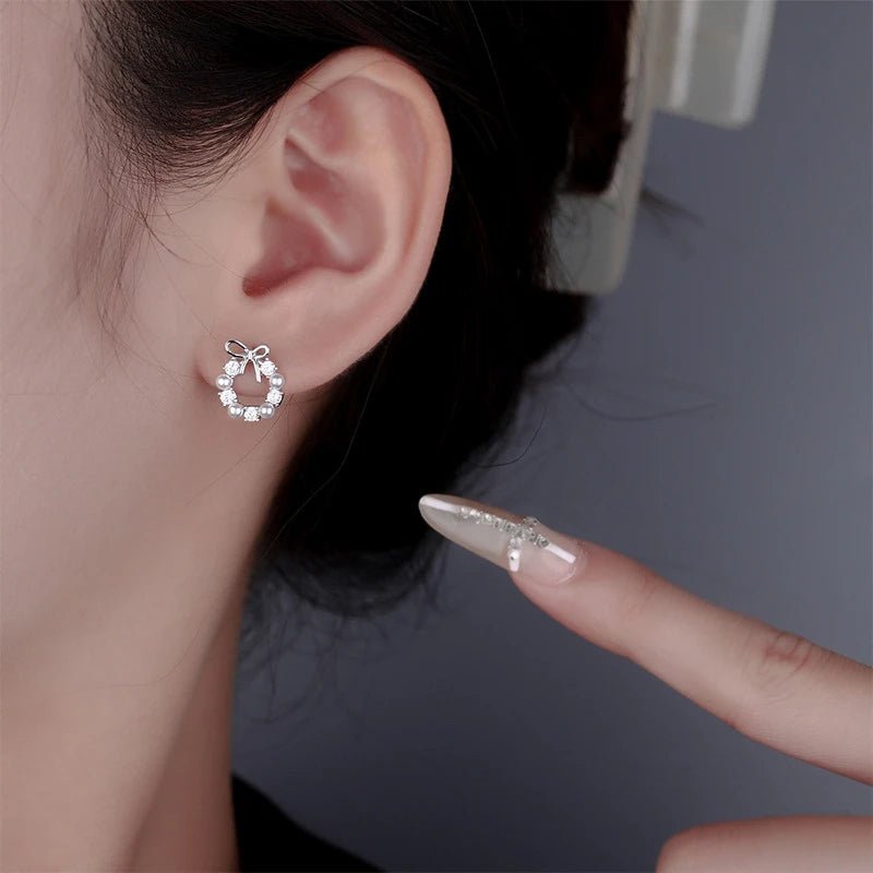 Pearl Crystal Bow Earring Set - PureShop