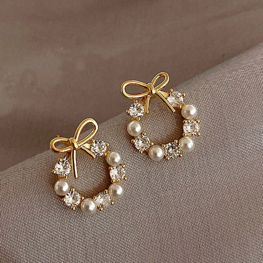 Pearl Crystal Bow Earring Set - PureShop