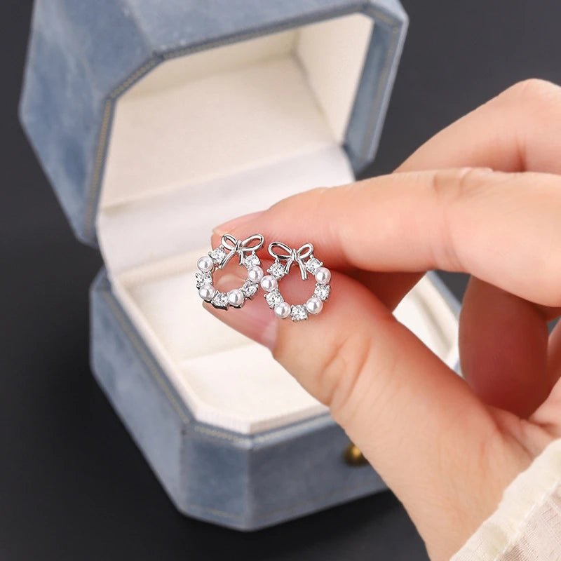 Pearl Crystal Bow Earring Set - PureShop