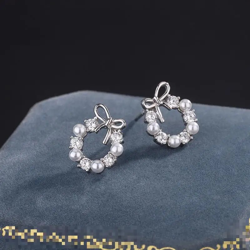 Pearl Crystal Bow Earring Set - PureShop