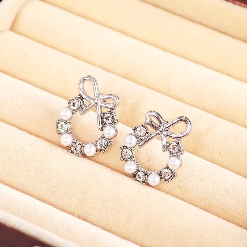 Pearl Crystal Bow Earring Set - PureShop