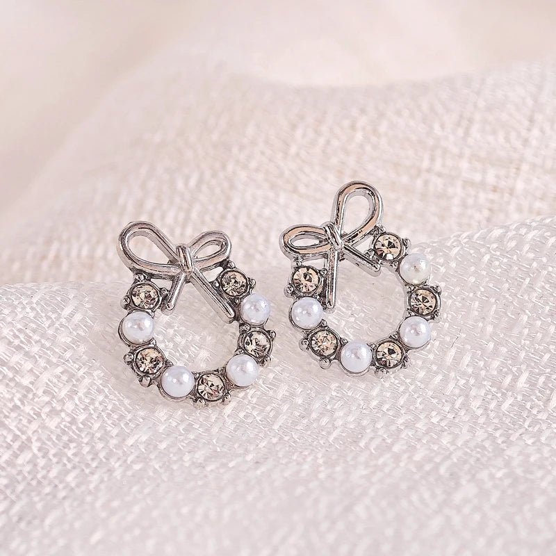 Pearl Crystal Bow Earring Set - PureShop