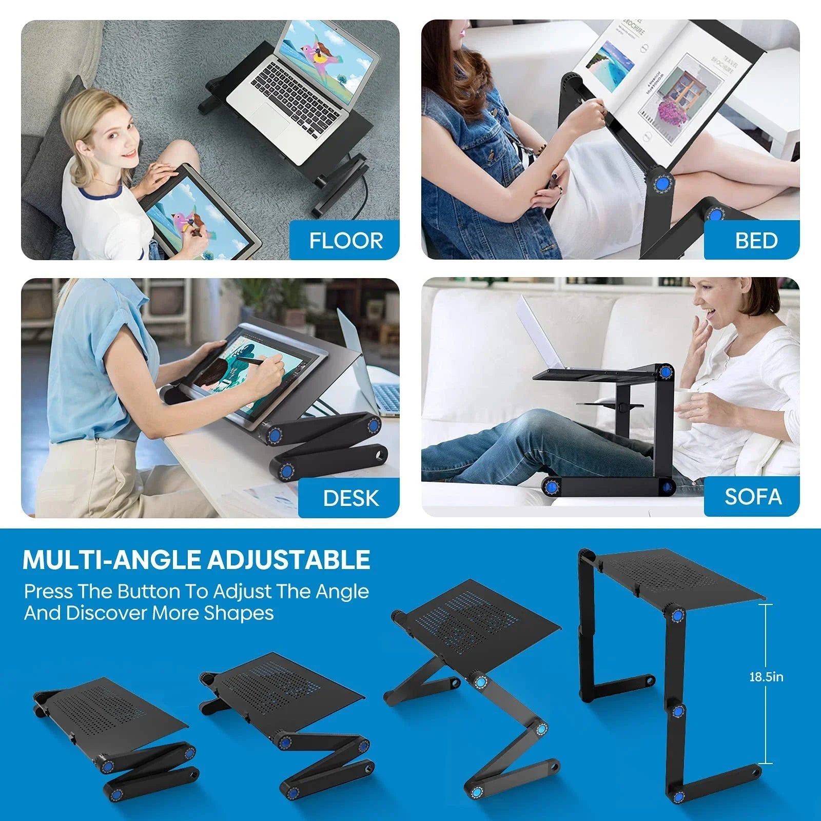 Portable Laptop Table Stand with Mouse Pad - Adjustable Aluminum Cooling Desk for Bed & Desktop - PureShop