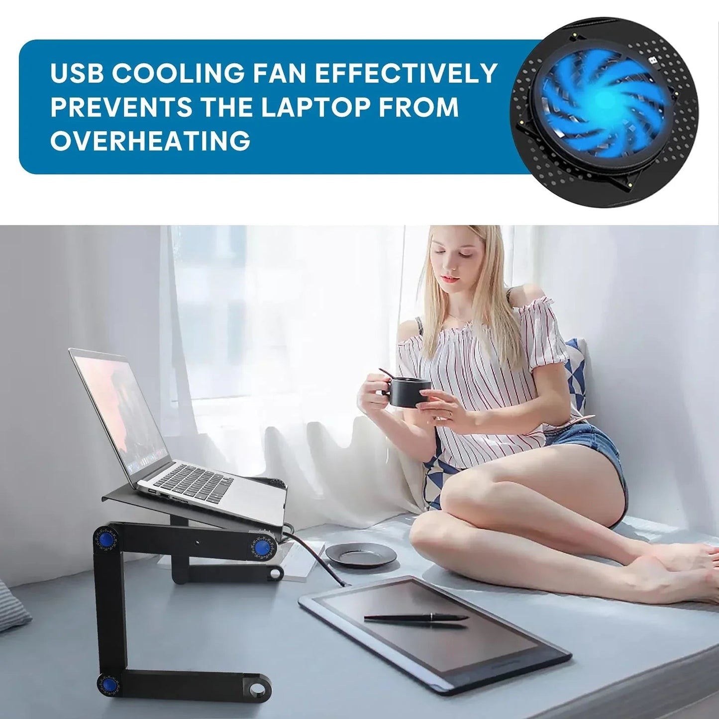 Portable Laptop Table Stand with Mouse Pad - Adjustable Aluminum Cooling Desk for Bed & Desktop - PureShop