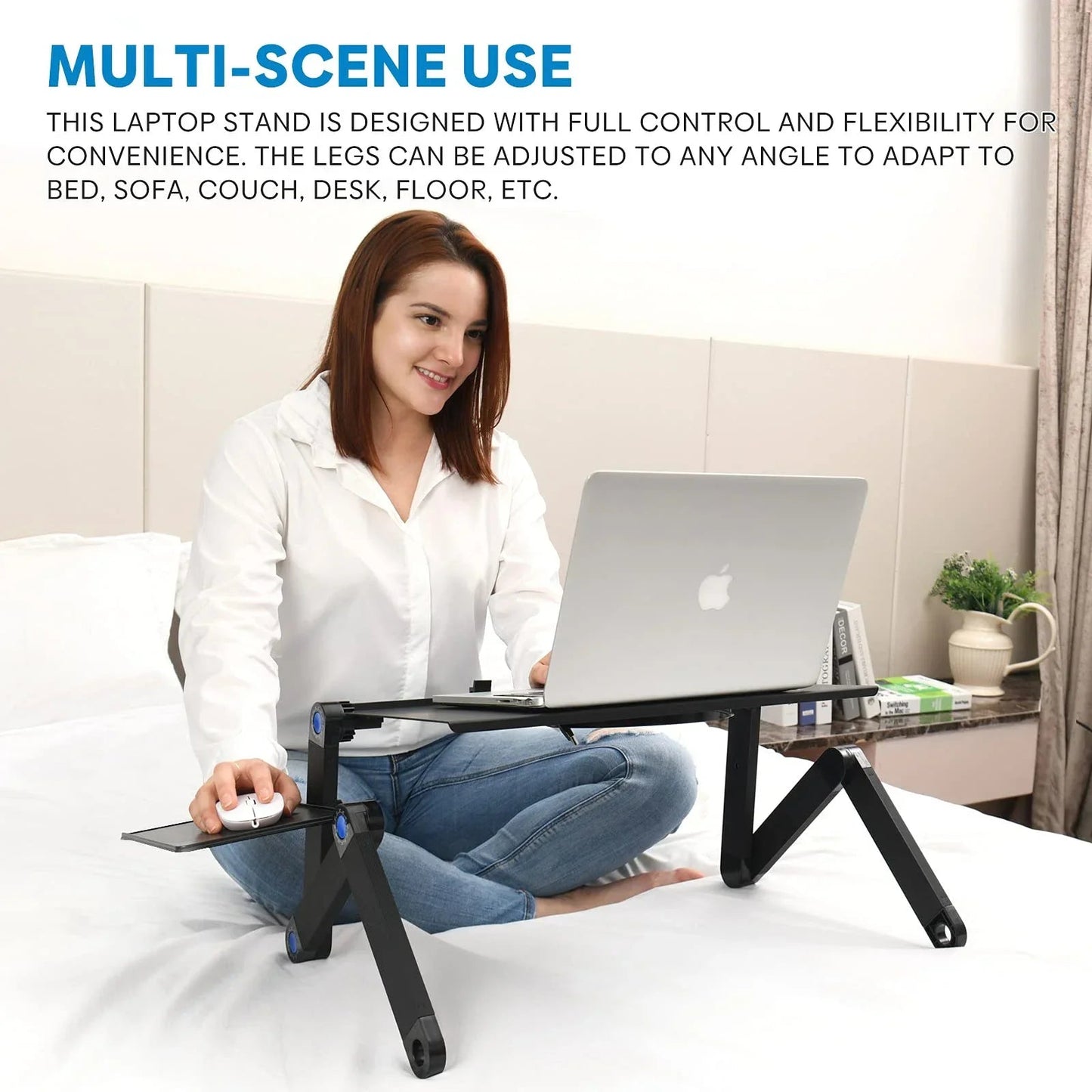 Portable Laptop Table Stand with Mouse Pad - Adjustable Aluminum Cooling Desk for Bed & Desktop - PureShop