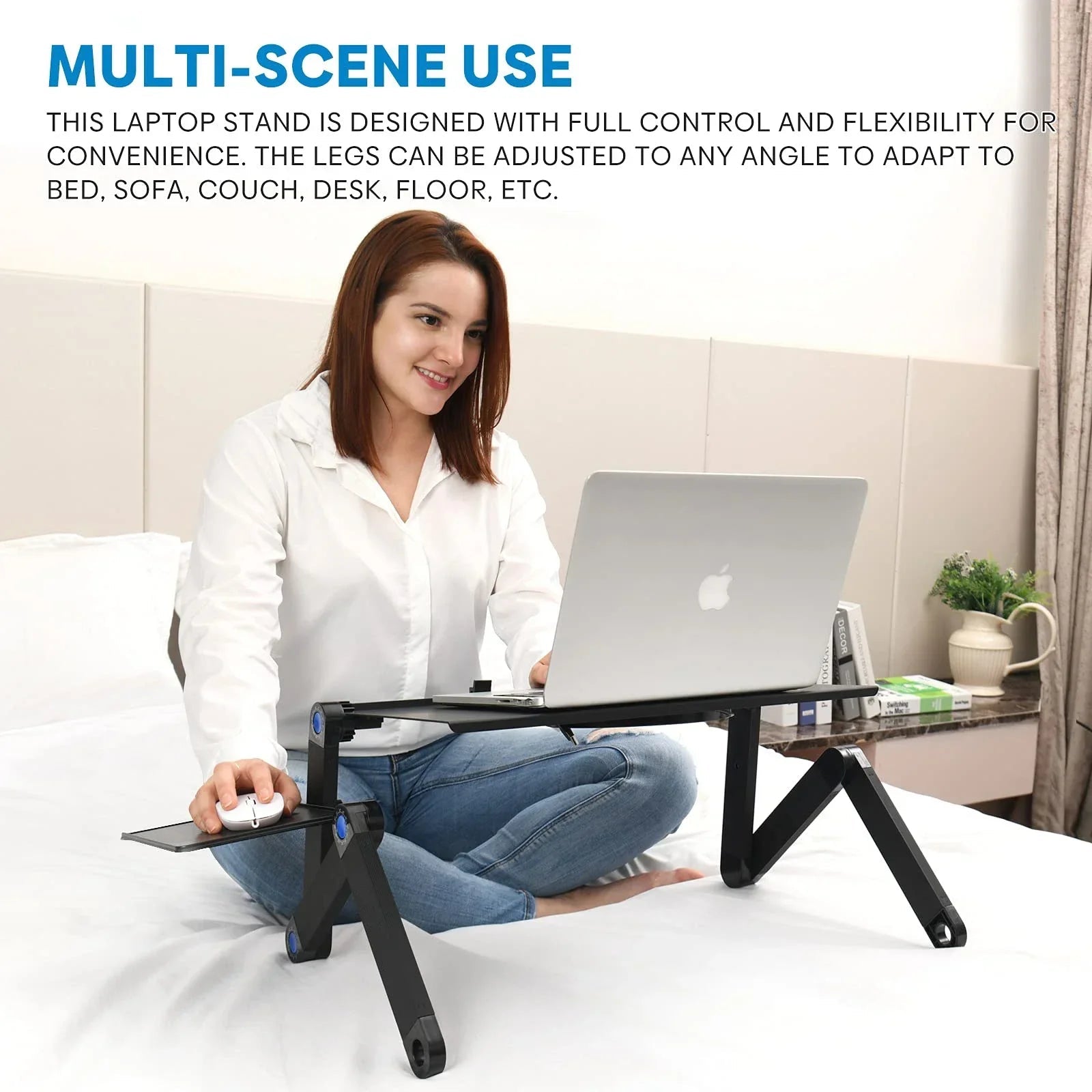 Portable Laptop Table Stand with Mouse Pad - Adjustable Aluminum Cooling Desk for Bed & Desktop - PureShop