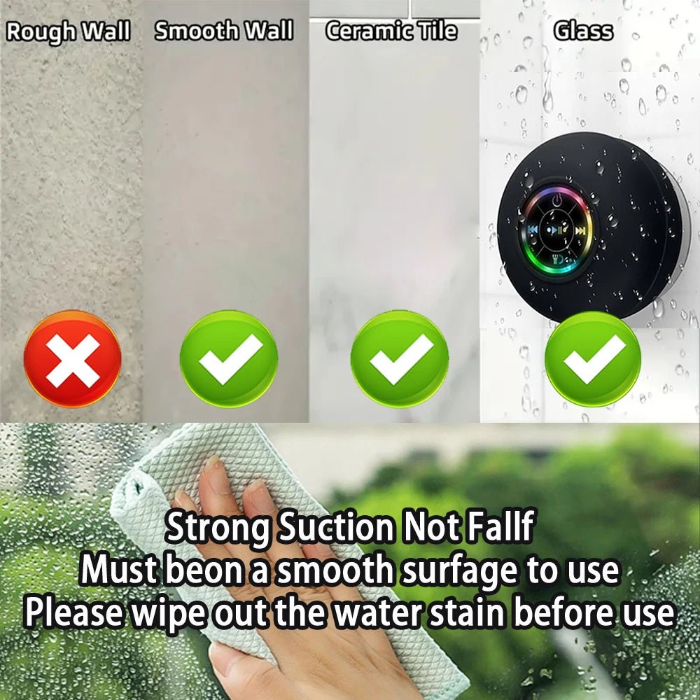 Portable Wireless Bluetooth Speaker LED Light IPX4 Waterproof Loudspeaker Outdoor Bathroom Large Suction Cup Stereo Sound Box - PureShop
