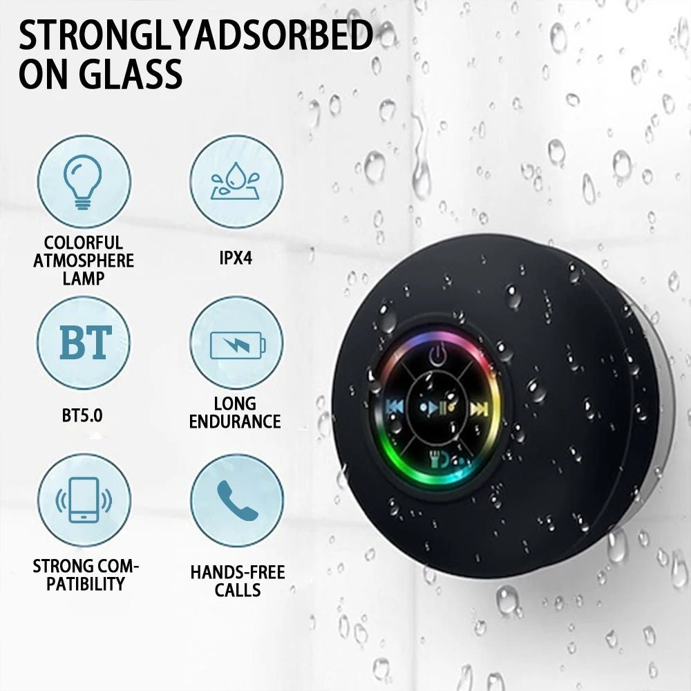 Portable Wireless Bluetooth Speaker LED Light IPX4 Waterproof Loudspeaker Outdoor Bathroom Large Suction Cup Stereo Sound Box - PureShop