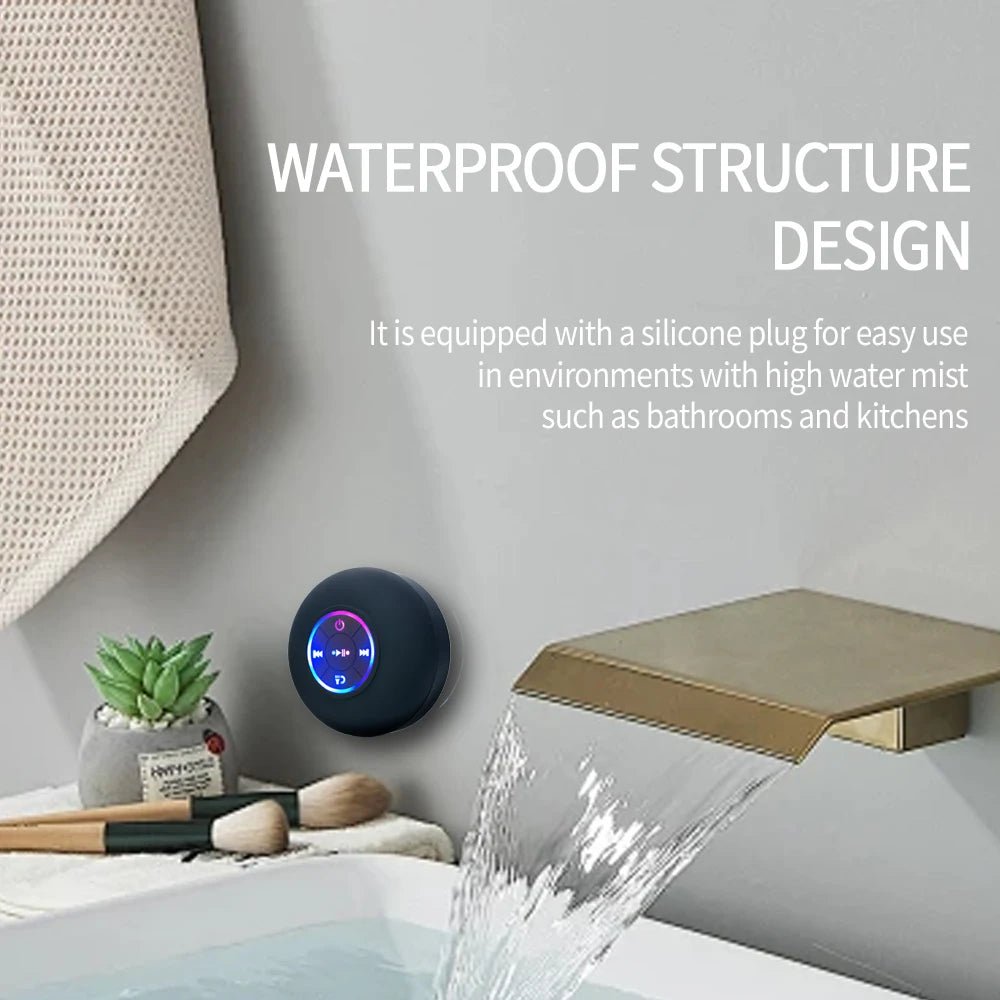Portable Wireless Bluetooth Speaker LED Light IPX4 Waterproof Loudspeaker Outdoor Bathroom Large Suction Cup Stereo Sound Box - PureShop