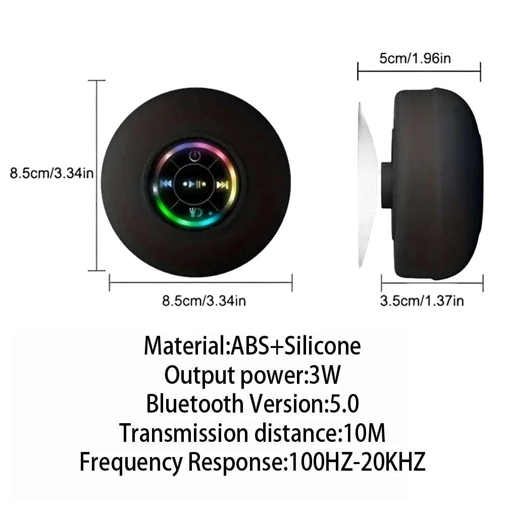 Portable Wireless Bluetooth Speaker LED Light IPX4 Waterproof Loudspeaker Outdoor Bathroom Large Suction Cup Stereo Sound Box - PureShop