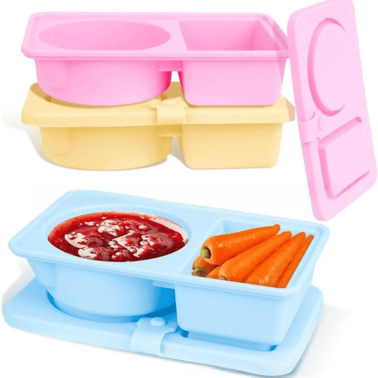 Silicone Snack Containers with Lids Multi-Purpose Food Snack Boxs Reusable Double Compartment Dipping Sauce Cups - PureShop