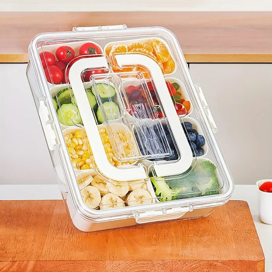 Snackle Box Container, Divided Serving Tray with Lid and Handle, Adding Cutlery Organizer with Fruit Forks and Spoons, Snackle - PureShop