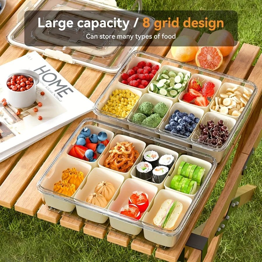 Snackle Box Container, Divided Serving Tray with Lid and Handle, Adding Cutlery Organizer with Fruit Forks and Spoons, Snackle - PureShop