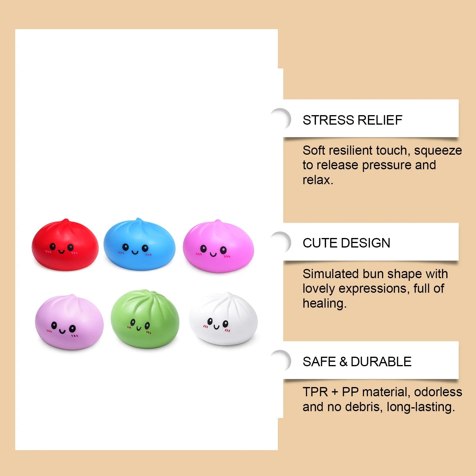 Squishy Dumpling Stress Relief Toy Anti-Anxiety Reduce Pressure Reusable Colorful Realistic Toys Cute Dumpling Soft Fidget Toy - PureShop