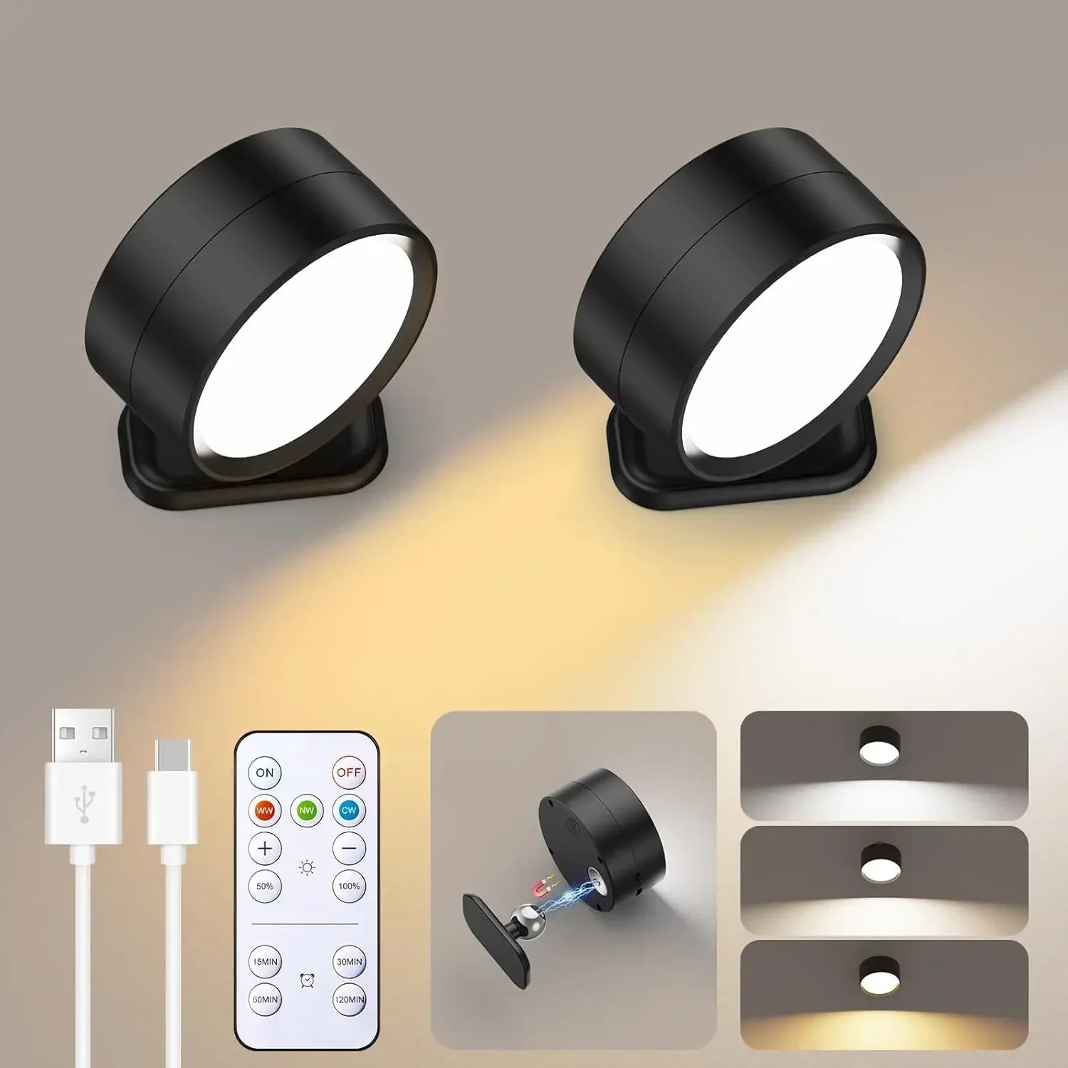 Wall Lights Battery Operated 360° Rotatable Touch Control Wall lamp - PureShop