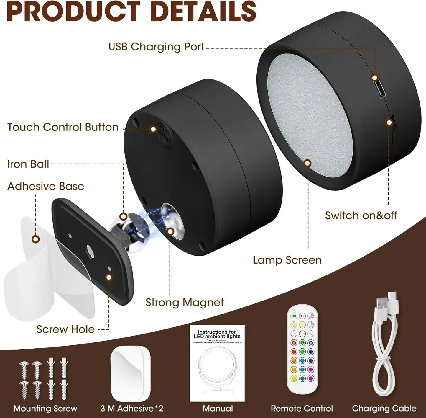 Wall Lights Battery Operated 360° Rotatable Touch Control Wall lamp - PureShop
