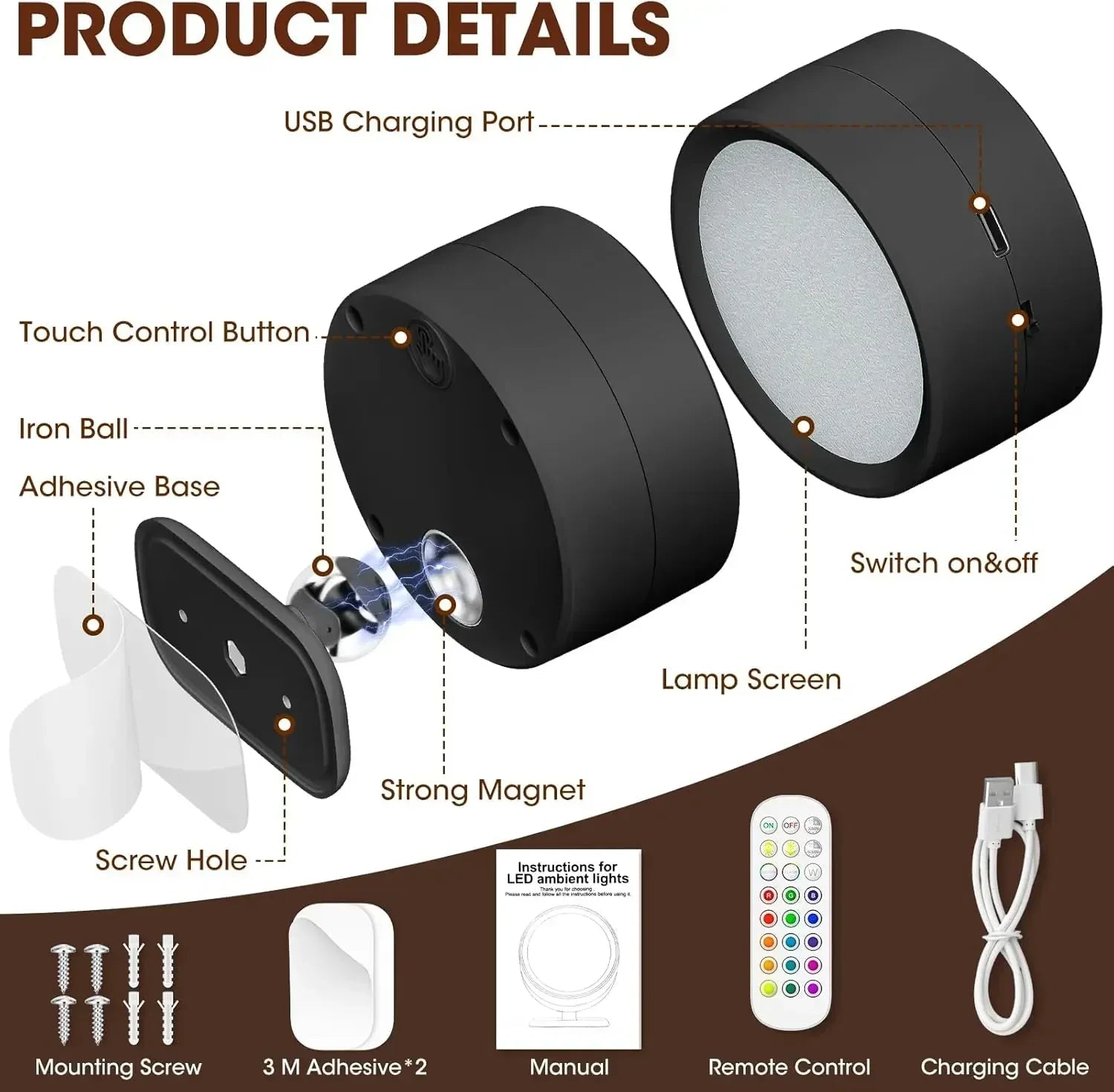 Wall Lights Battery Operated 360° Rotatable Touch Control Wall lamp - PureShop