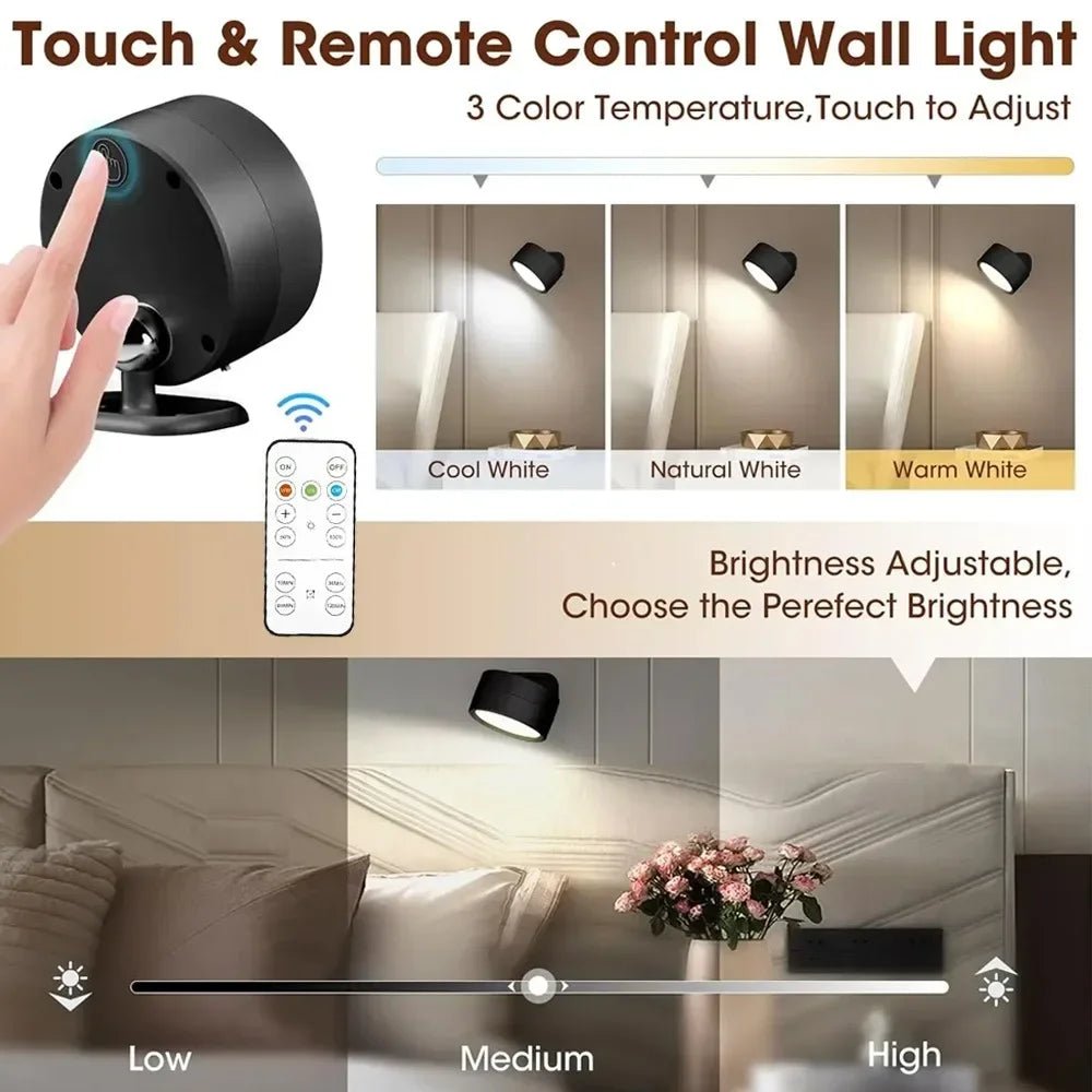 Wall Lights Battery Operated 360° Rotatable Touch Control Wall lamp - PureShop