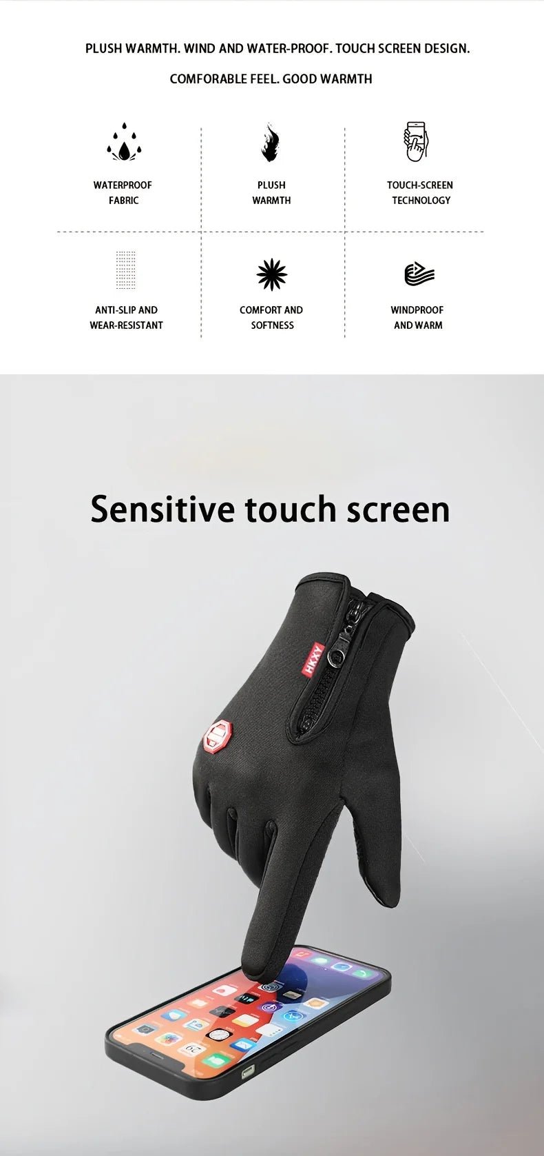 Touchscreen Windproof Winter Gloves for Men Women - PureShop